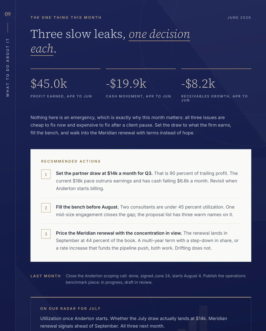 Sample Insight Report page: what to do next